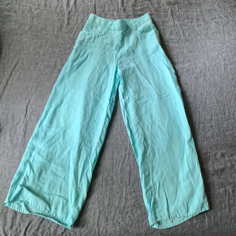 Flax Linen pants size Small - turquoise 100% linen